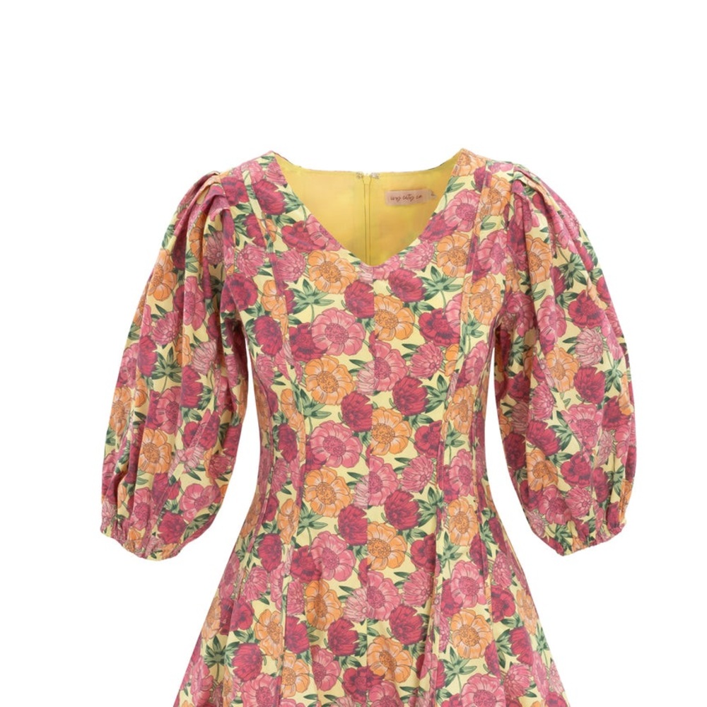 Ivy City Co Pink and Orange Floral 3/4 Sleeve Dress